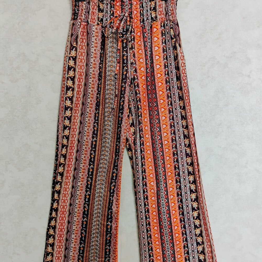 New Boho Wide-Leg Palazzo Pants Ethnic Stripe Print Size Small